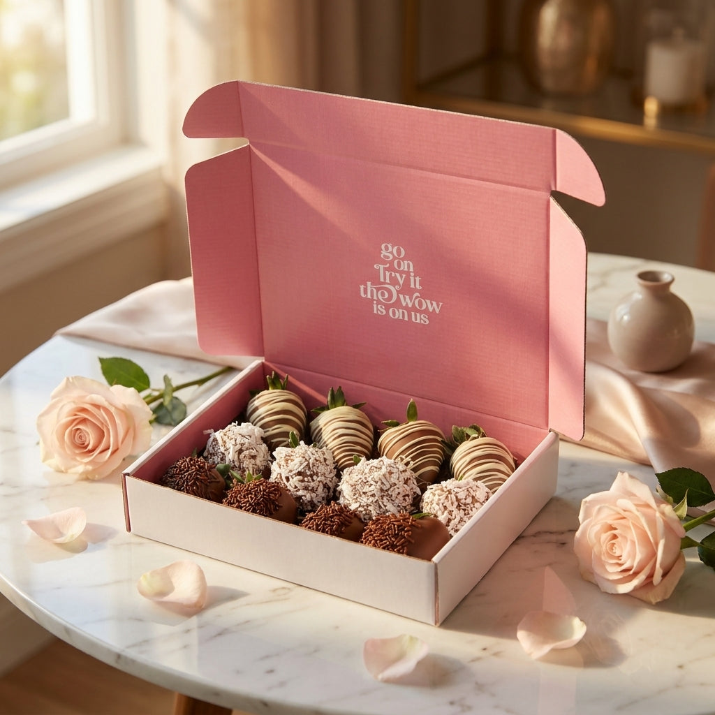 12 Deluxe Chocolate Covered Strawberries – Premium Toppings